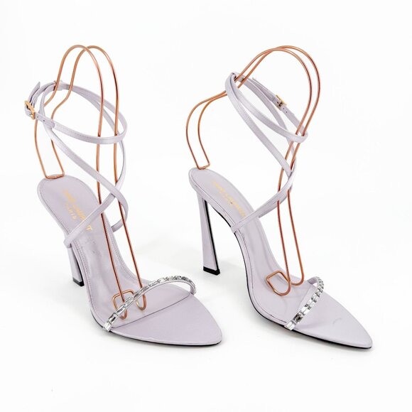 Saint Laurent Gippy Crystal Sandals EU 39.5 US 9.5 Lilac Purple Satin High Heels - Picture 1 of 13